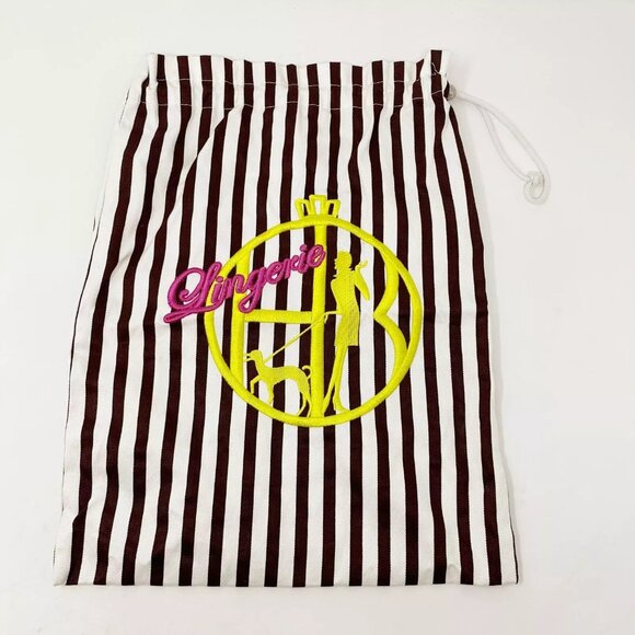 Henri Bendel Embroidered Striped Go Anywhere Travel Storage Draw String Bag